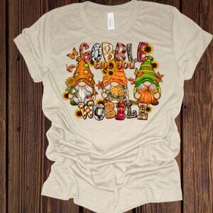 Gobble Til You Wobble - Thanksgiving Gnomes - Bella Canvas - Natural